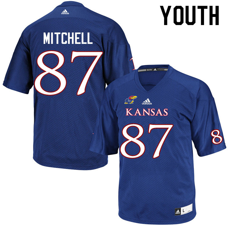 Youth #87 Jaden Mitchell Kansas Jayhawks College Football Jerseys Sale-Royal - Click Image to Close